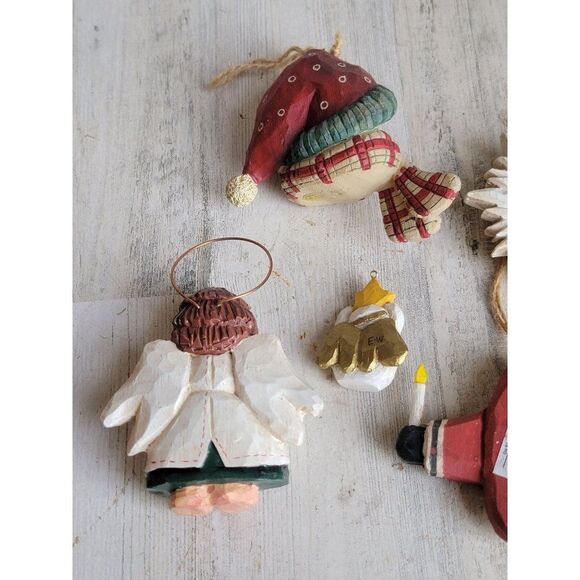 Rustic variety Angel Santa Claus snowman ornament Xmas unique set - Picture 9 of 11